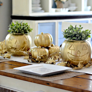 Gold Pumpkin Pail Centerpiece 