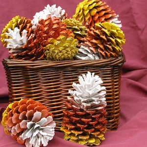 DIY Candy Corn Pine Cones fall craft for adults