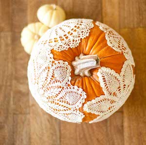 No Carve Doily Pumpkin