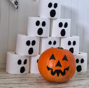 Pumpkin Bowling Using Toilet Paper