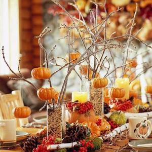 Mini Pumpkins and branches in a vase