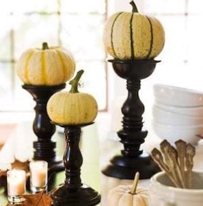 simple Mini Pumpkins on Candlesticks centerpiece for thanksgiving