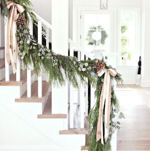   Neutral Christmas Garland for Stairs