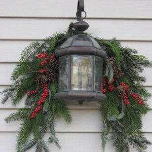 Porch Light Christmas Decoration with Greenery