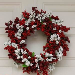 DIY Dollar Store Berry Christmas Wreath Decoration for front door