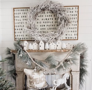 Neutral Christmas Village Mantel