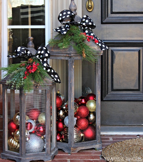 Christmas Lantern Decoration on a small porch