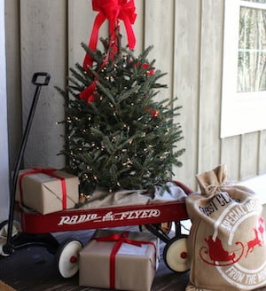 Red Wagon Christmas porch Display