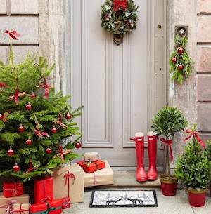 Christmas Tree and Presents on the Front Porch