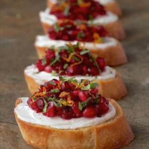 Cranberry and Pomegranate Bruschetta Christmas appetizer