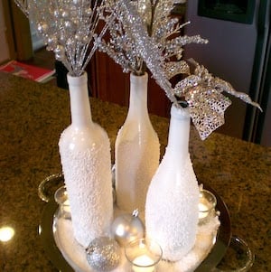 Elegant Snowy Bottles Christmas Display for coffee table 