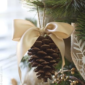 Pinecone with a Bow Ornament