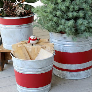  Vintage Stripe Aged Galvanized Buckets 