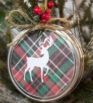 DIY Mason Jar Lid plaid Christmas Ornaments