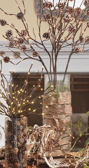 Lighted Branch Rustic Vase christmas decorations