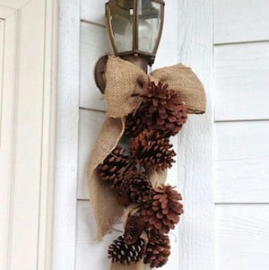 Rustic Burlap and Pinecone Hanging Lamp Post Christmas Decoration