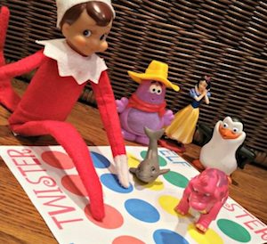 Elf Playing Twister with free printable