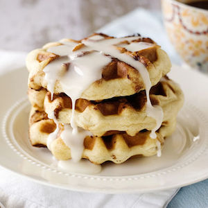 Cinnamon Roll Waffles with Cream Cheese Glaze