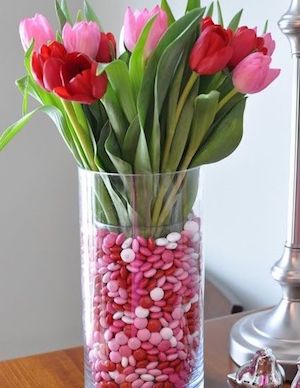 Pink and Red Candy Filled Vase with Tulips Dollar Tree Valentine Decoration