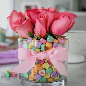 dollar tree Candy Hearts Valentine Bouquet table decoration