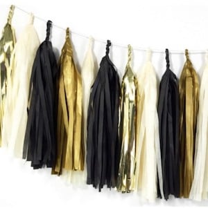 DIY gold and black Tassel Garland decoration for New Years