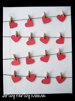 Valentine clothespin hearts wall decor