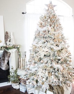 Granja árbol de Navidad de plata y oro 