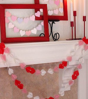 Valentine's Day Paper Heart Mantel Decor idea