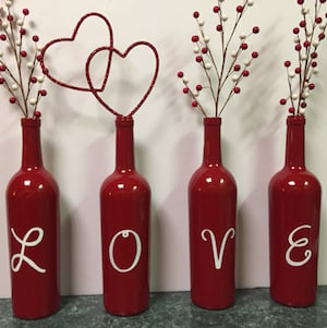 Love Wine Bottle Centerpiece craft for Valentine's Day