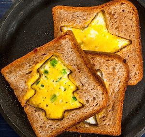 Cookie Cutter Christmas Eggs in a Hole