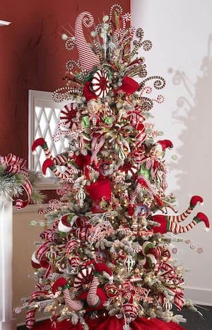 Peppermint and Elf Christmas Tree Decoration Idea