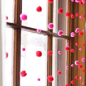 dollar tree Pink and Red Pom-Pom Window Decorations for Valentine's Day