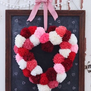 Heart Shaped Pom Pom Wreath