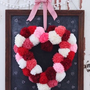 Heart Shaped Pom Pom Wreath 