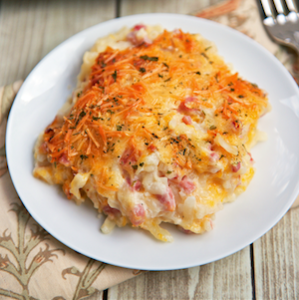 Ham and cheddar Cheese Hash Brown Casserole