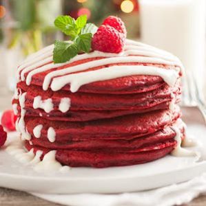 Red Velvet Pancakes with Cream Cheese Glaze