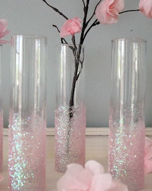 DIY Glittery Pink Vases Valentine's Day party table decor