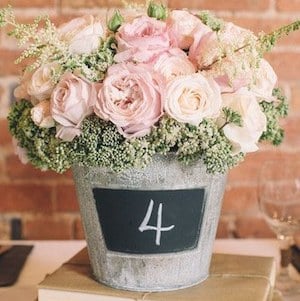 Roses Buckets with Chalkboard Table Labels wedding centerpiece