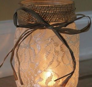 Burlap and Lace Mason Jar Candleholder wedding centerpiece