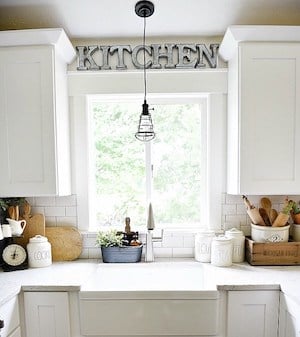 farmhouse Kitchen Makeover with galvanized metal kitchen sign