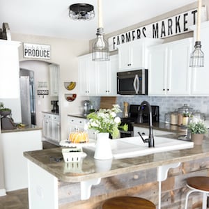 Modern Farmhouse Kitchen with pendent lights 