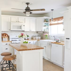 white farmhouse kitchen with wood tones