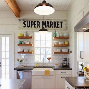 Farmhouse Kitchen with Open wood Shelving