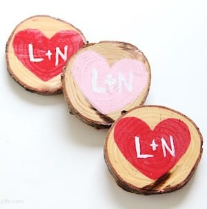 heart wood slice coasters