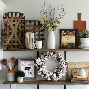 farmhouse decorated floating shelves