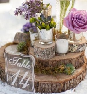 Lavender and Wood Slice Layered wedding Centerpiece