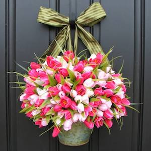 Easter galvanized bucket with tulips