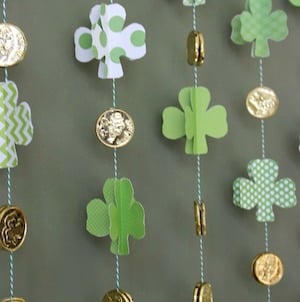 Paper Shamrocks and Gold Coins Garland