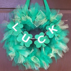 green tulle wreath with luck garland