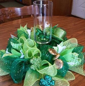 St. Patrick's Day Deco Mesh Candle Centerpiece